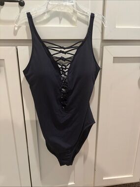 Bleu Rod Beattie Black One-Piece Swimsuit with Front Lattice